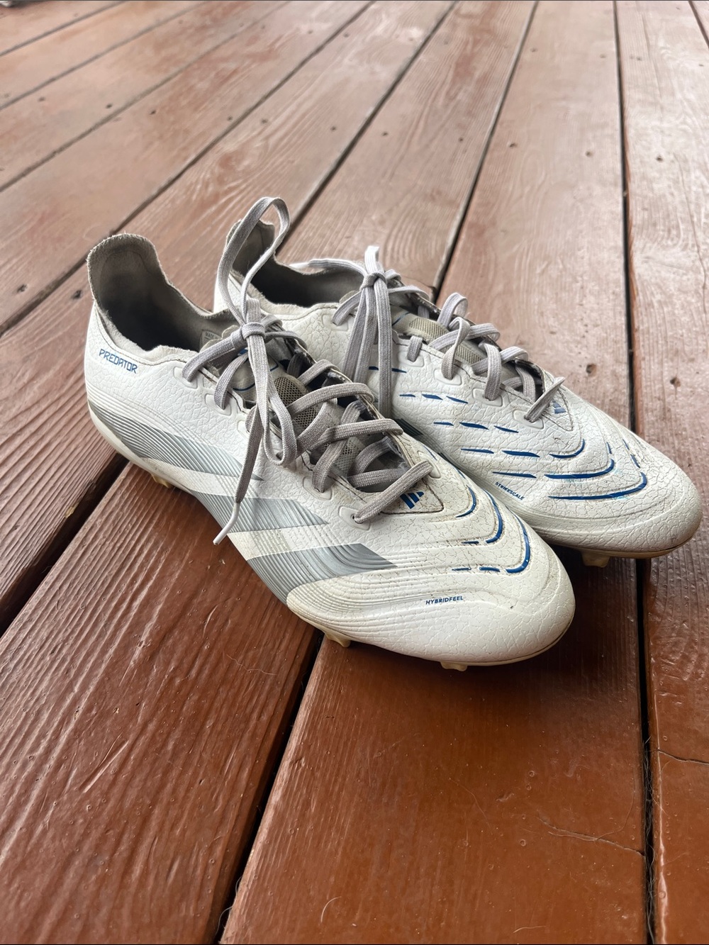 adidas Predator Men's White and Gray Soccer Cleats with Blue Accents